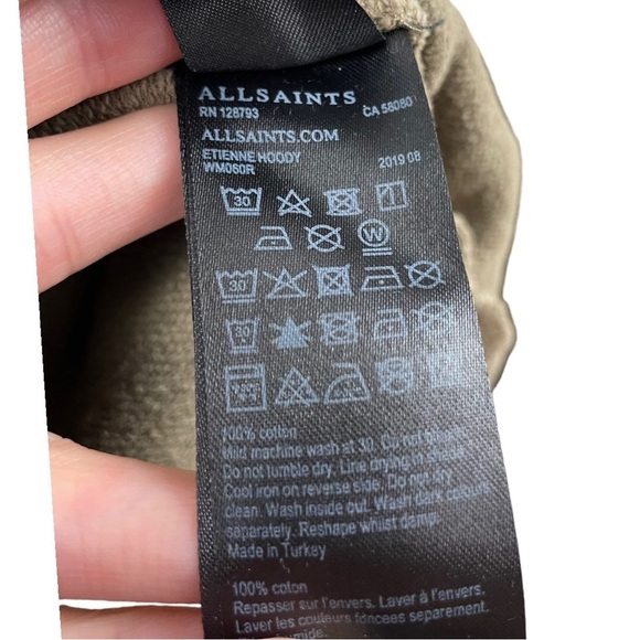 All Saints Etienne Hoodie in Olive Green 100% Organic Cotton Size M/L - Picture 9 of 9
